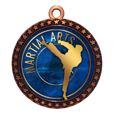10 Pack of Martial Arts Bronze 2.25 Inch Medals Trophy Awards with Red White Blue Neck Ribbons D212B-EG40-10PK