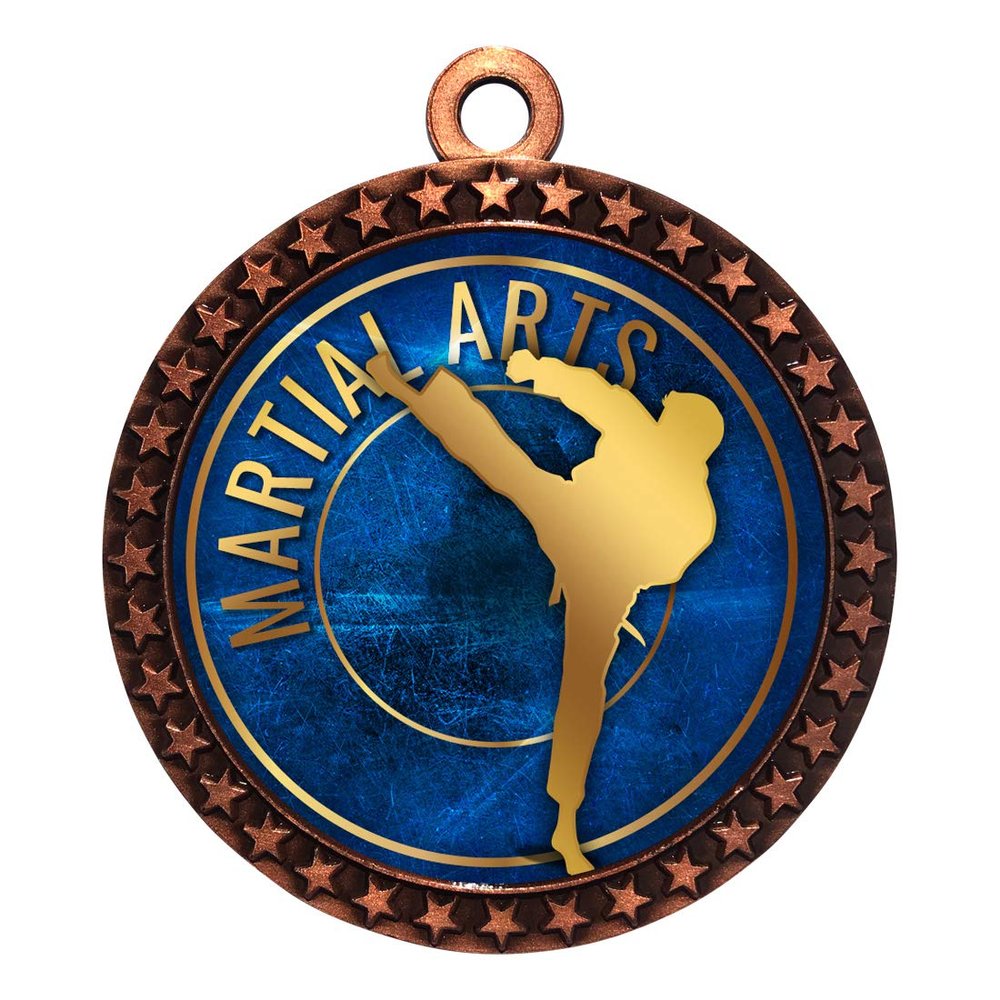 10 Pack of Martial Arts Bronze 2.25 Inch Medals Trophy Awards with Red White Blue Neck Ribbons D212B-EG40-10PK