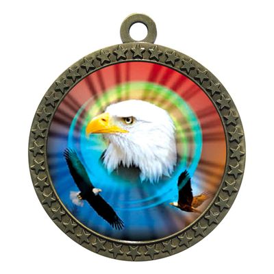 10 Pack of Eagle Gold 2.25 Inch Medals Trophy Awards with Red White Blue Neck Ribbons D212G-MY472-10PK