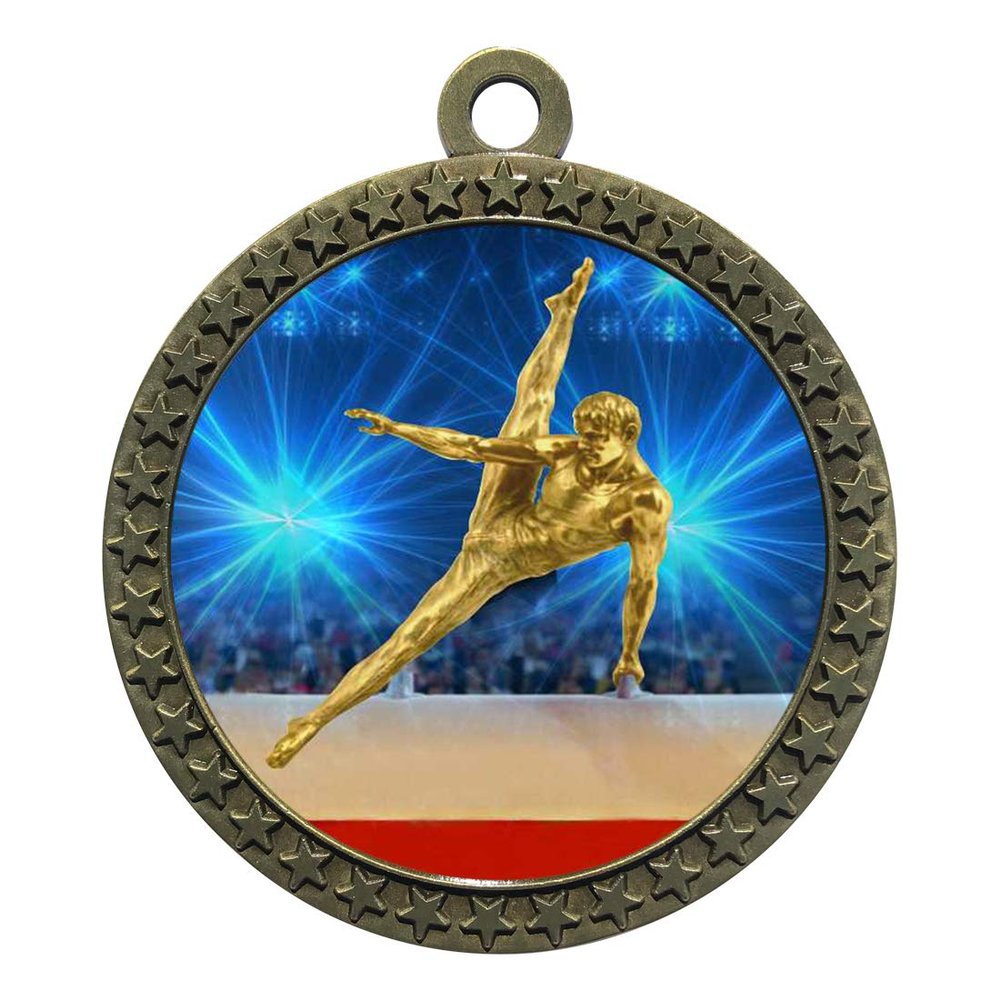 10 Pack of Male Gymnastics Gold 2.25 Inch Medals Trophy Awards with Red White Blue Neck Ribbons D212G-D24-10PK