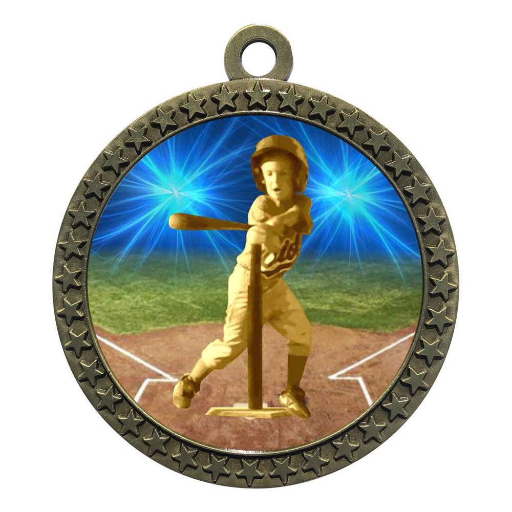 10 Pack of T Ball Tee Ball Gold 2.25 Inch Medals Trophy Awards with Red White Blue Neck Ribbons D212G-D82-10PK