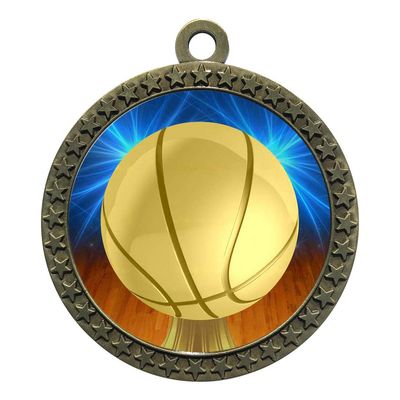 10 Pack of Basketball Gold 2.25 Inch Medals Trophy Awards with Red White Blue Neck Ribbons D212G-D10-10PK