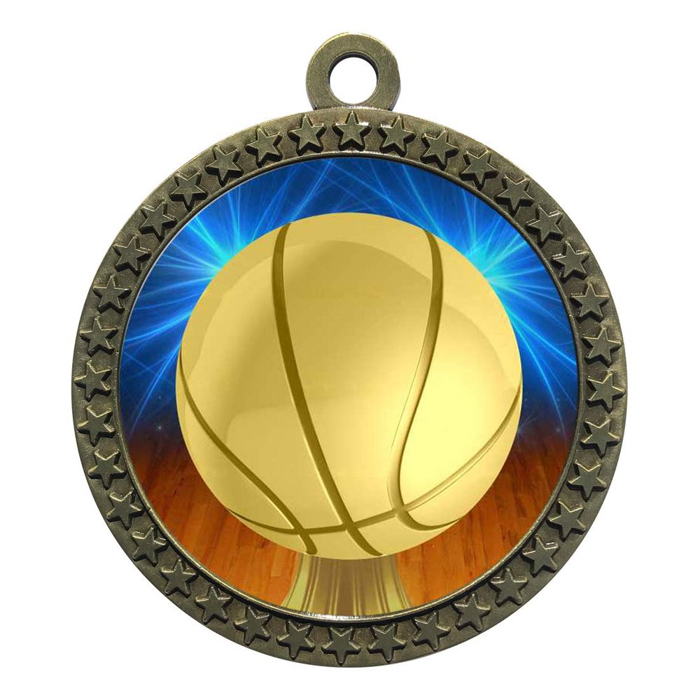 10 Pack of Basketball Gold 2.25 Inch Medals Trophy Awards with Red White Blue Neck Ribbons D212G-D10-10PK