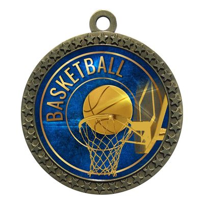 10 Pack of Basketball Gold 2.25 Inch Medals Trophy Awards with Red White Blue Neck Ribbons D212G-EG12-10PK