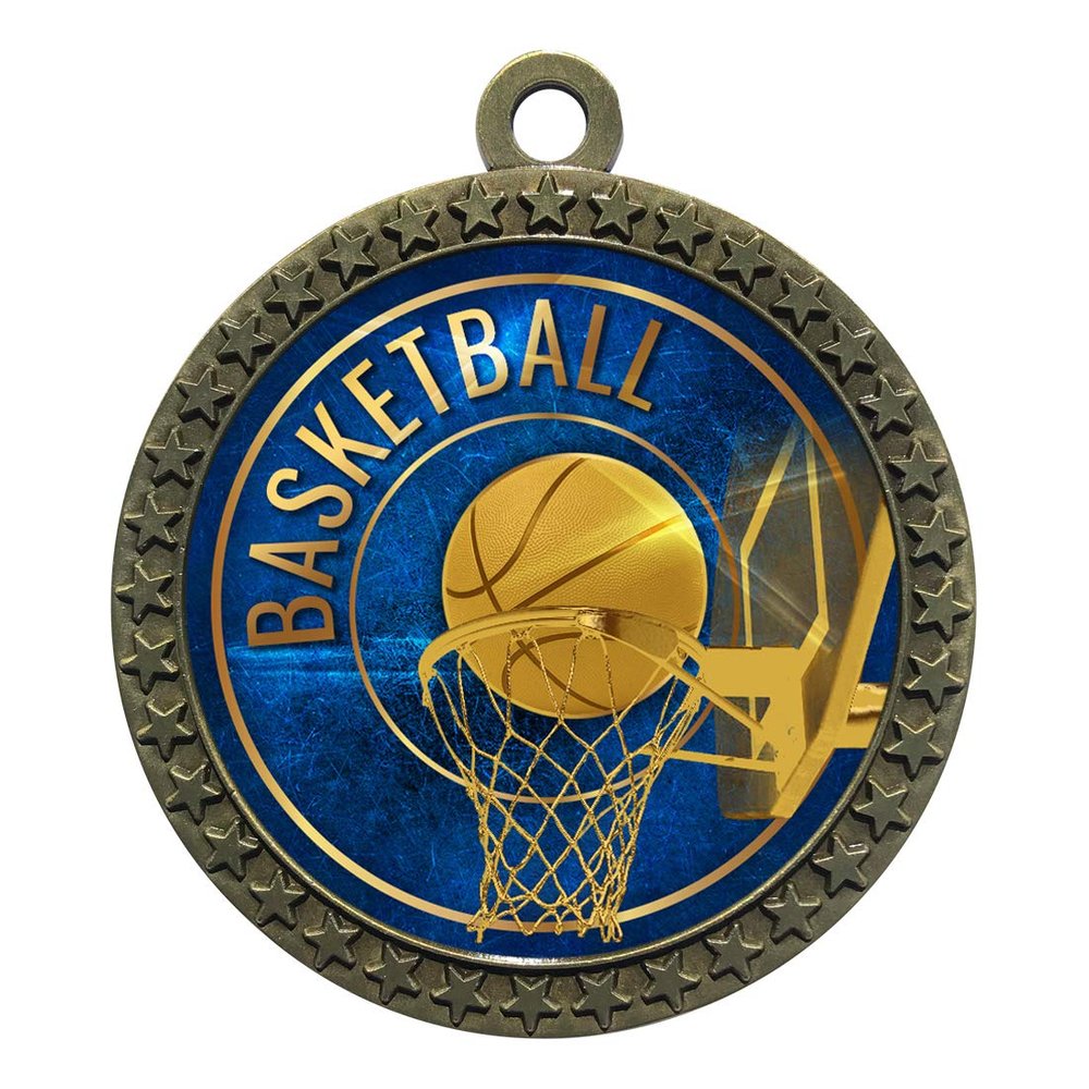 10 Pack of Basketball Gold 2.25 Inch Medals Trophy Awards with Red White Blue Neck Ribbons D212G-EG12-10PK