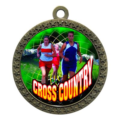 10 Pack of Female Cross Country Gold 2.25 Inch Medals Trophy Awards with Red White Blue Neck Ribbons D212G-FCL445-10PK