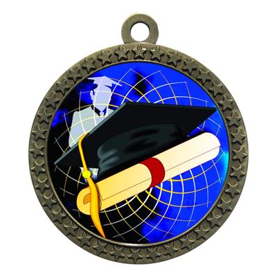 10 Pack of Graduation Gold 2.25 Inch Medals Trophy Awards with Red White Blue Neck Ribbons D212G-FCL482-10PK