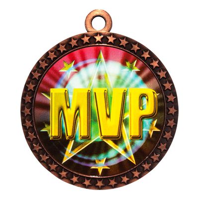 10 Pack of MVP Bronze 2.25 Inch Medals Trophy Awards with Red White Blue Neck Ribbons D212B-MY456-10PK