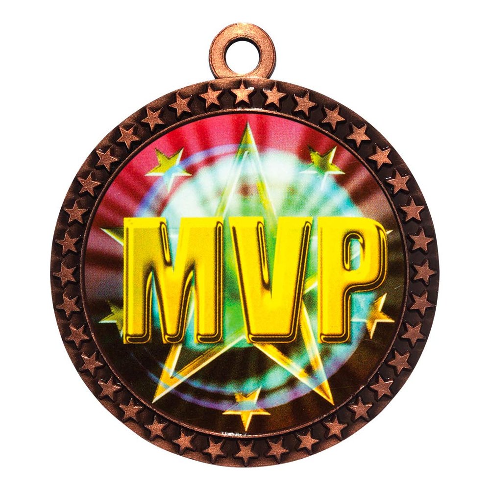 10 Pack of MVP Bronze 2.25 Inch Medals Trophy Awards with Red White Blue Neck Ribbons D212B-MY456-10PK