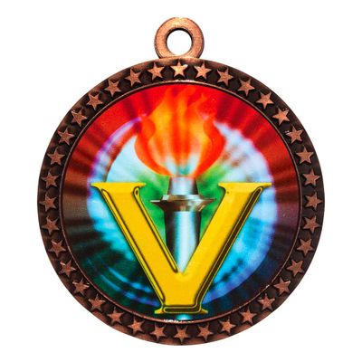 10 Pack of Victory Bronze 2.25 Inch Medals Trophy Awards with Red White Blue Neck Ribbons D212B-MY451-10PK