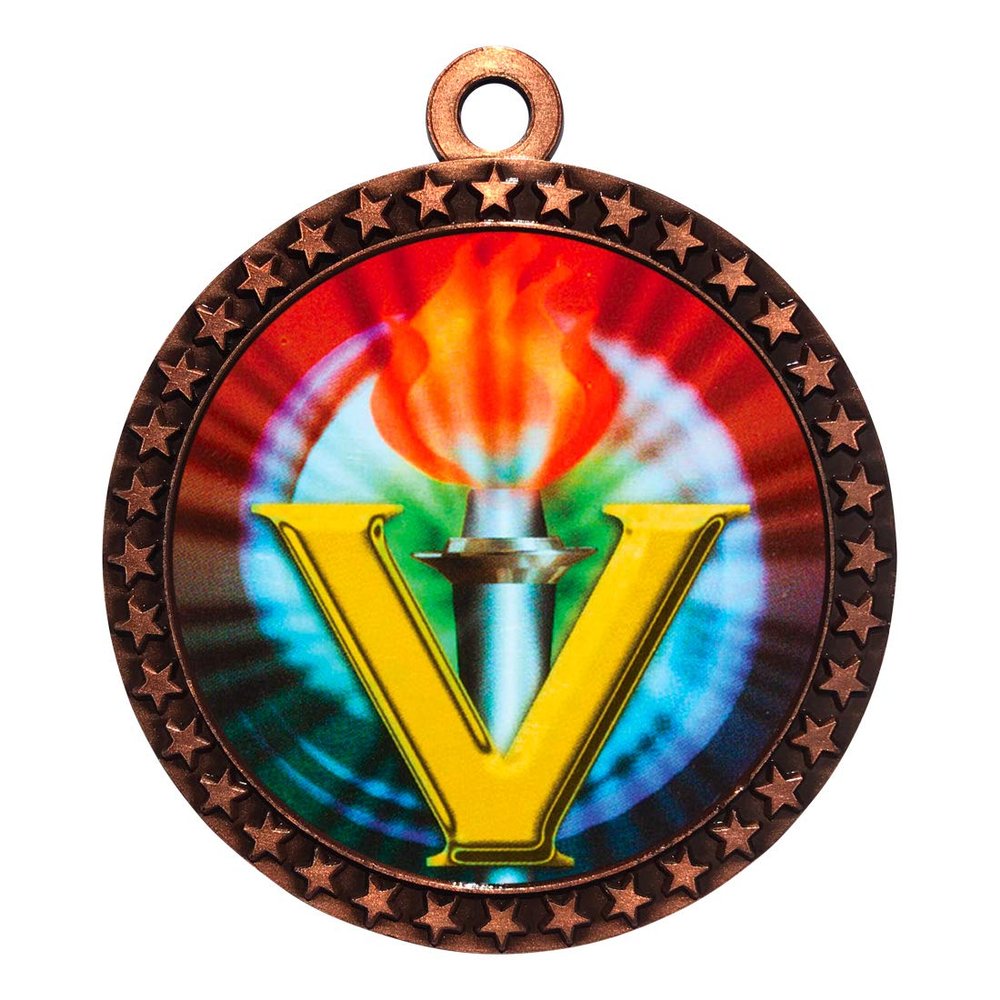 10 Pack of Victory Bronze 2.25 Inch Medals Trophy Awards with Red White Blue Neck Ribbons D212B-MY451-10PK