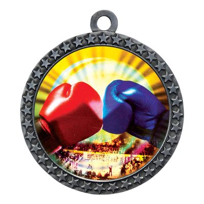 10 Pack of Boxing Silver 2.25 Inch Medals Trophy Awards with Red White Blue Neck Ribbons D212S-MY412-10PK