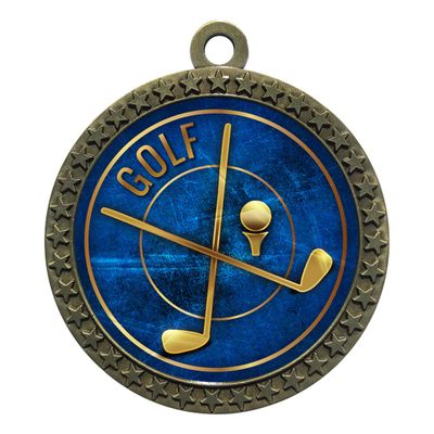 10 Pack of Golf Gold 2.25 Inch Medals Trophy Awards with Red White Blue Neck Ribbons D212G-EG30-10PK