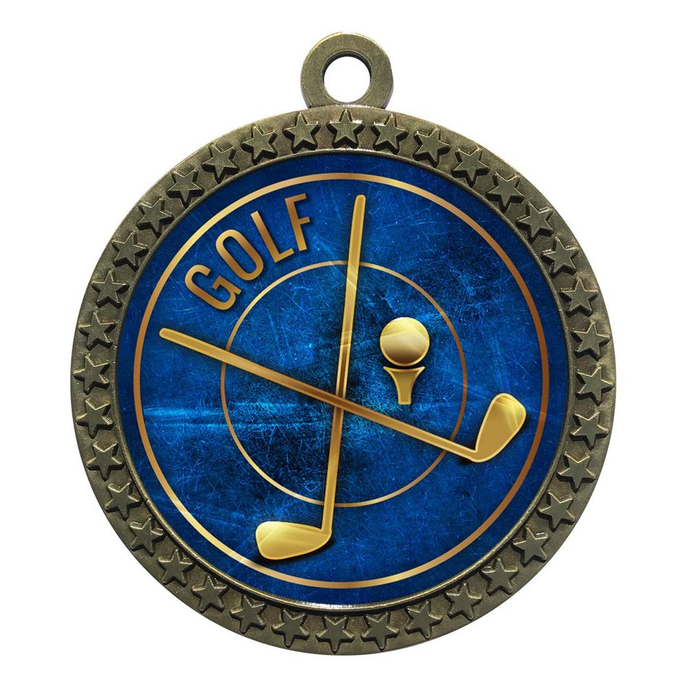 10 Pack of Golf Gold 2.25 Inch Medals Trophy Awards with Red White Blue Neck Ribbons D212G-EG30-10PK