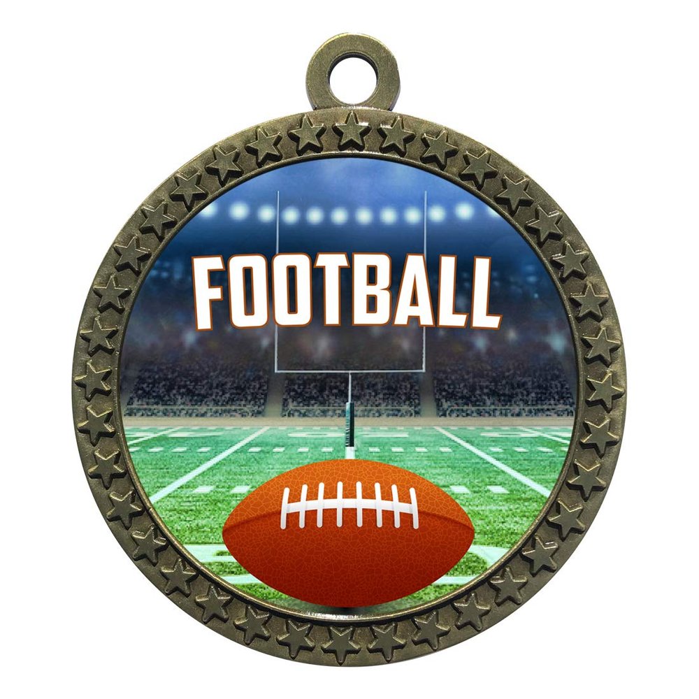 10 Pack of Football Gold 2.25 Inch Medals Trophy Awards with Red White Blue Neck Ribbons D212G-EG120-10PK
