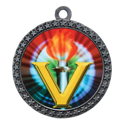10 Pack of Victory Silver 2.25 Inch Medals Trophy Awards with Red White Blue Neck Ribbons D212S-MY451-10PK