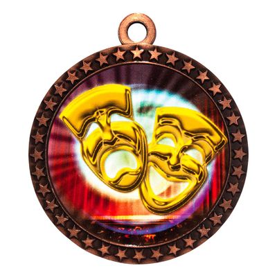 10 Pack of Drama Bronze 2.25 Inch Medals Trophy Awards with Red White Blue Neck Ribbons D212B-MY420-10PK