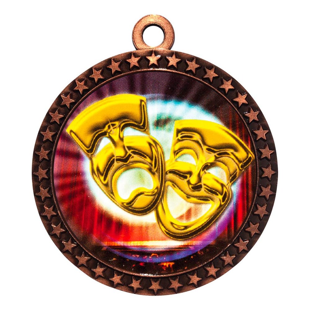 10 Pack of Drama Bronze 2.25 Inch Medals Trophy Awards with Red White Blue Neck Ribbons D212B-MY420-10PK