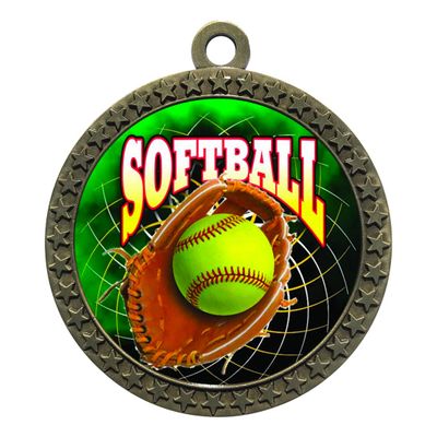 10 Pack of Softball Gold 2.25 Inch Medals Trophy Awards with Red White Blue Neck Ribbons D212G-FCL547-10PK