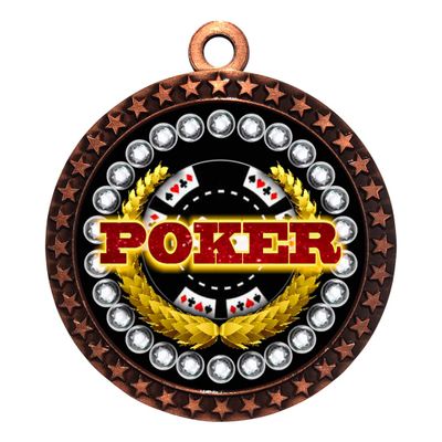 10 Pack of Poker Bronze 2.25 Inch Medals Trophy Awards with Red White Blue Neck Ribbons D212B-FCL529-10PK