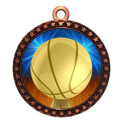 10 Pack of Basketball Bronze 2.25 Inch Medals Trophy Awards with Red White Blue Neck Ribbons D212B-D10-10PK