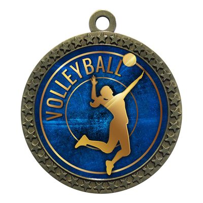 10 Pack of Volleyball Gold 2.25 Inch Medals Trophy Awards with Red White Blue Neck Ribbons D212G-EG60-10PK