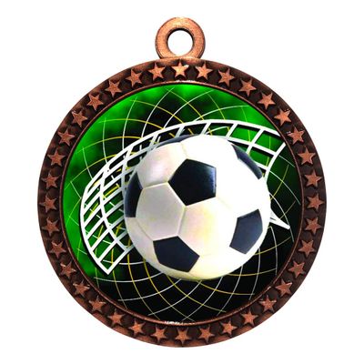10 Pack of Soccer Bronze 2.25 Inch Medals Trophy Awards with Red White Blue Neck Ribbons D212B-FCL542-10PK