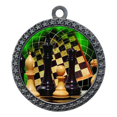 10 Pack of Chess Silver 2.25 Inch Medals Trophy Awards with Red White Blue Neck Ribbons D212S-FCL440-10PK