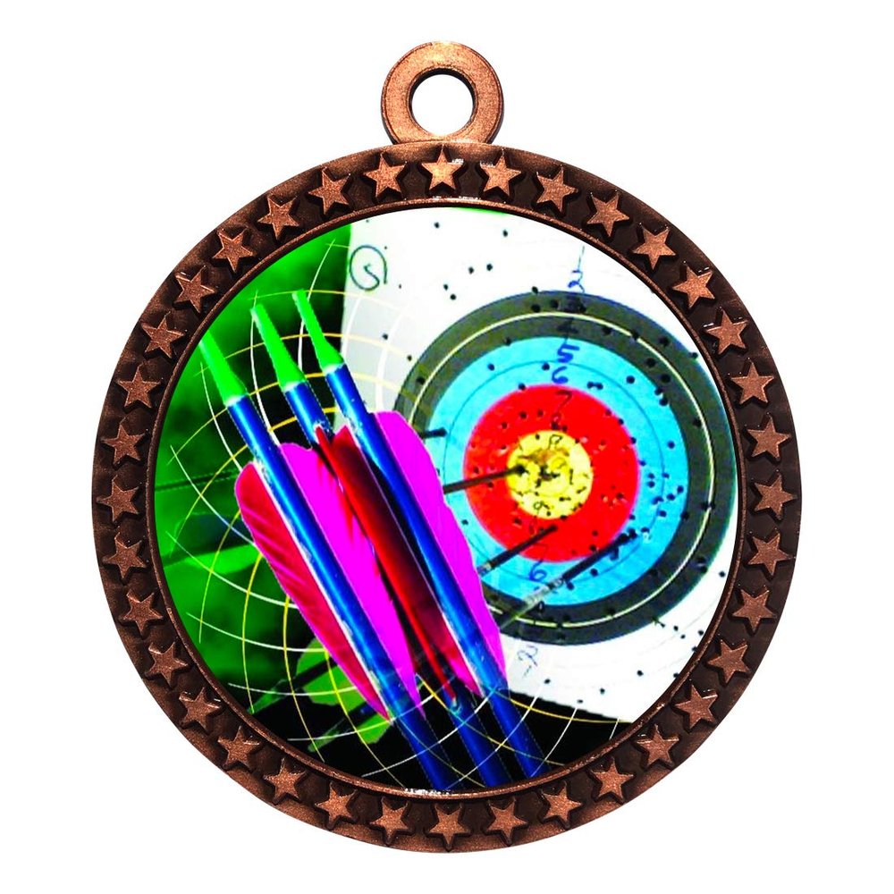 10 Pack of Archery Bronze 2.25 Inch Medals Trophy Awards with Red White Blue Neck Ribbons D212B-FCL404-10PK