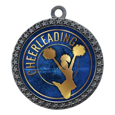 10 Pack of Cheerleading Silver 2.25 Inch Medals Trophy Awards with Red White Blue Neck Ribbons D212S-EG16-10PK