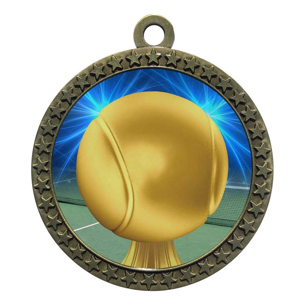 10 Pack of Tennis Gold 2.25 Inch Medals Trophy Awards with Red White Blue Neck Ribbons D212G-D84-10PK