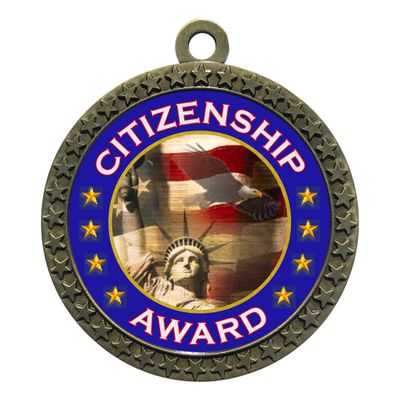 10 Pack of Citizenship Gold 2.25 Inch Medals Trophy Awards with Red White Blue Neck Ribbons D212G-FCL441-10PK