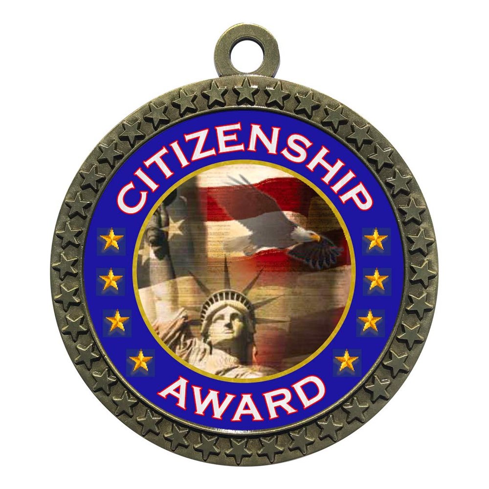 10 Pack of Citizenship Gold 2.25 Inch Medals Trophy Awards with Red White Blue Neck Ribbons D212G-FCL441-10PK