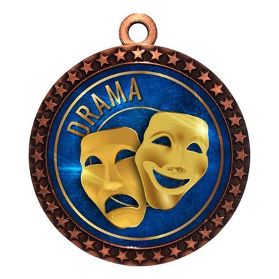 10 Pack of Drama Bronze 2.25 Inch Medals Trophy Awards with Red White Blue Neck Ribbons D212B-EG22-10PK