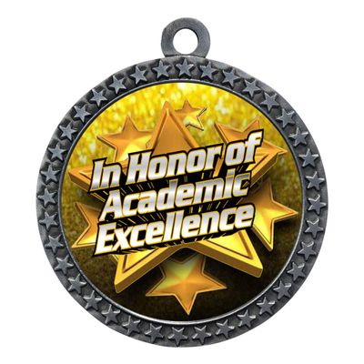 10 Pack of Academic Excellence Silver 2.25 Inch Medals Trophy Awards with Red White Blue Neck Ribbons D212S-FCL401-10PK