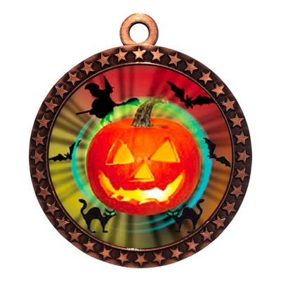 10 Pack of Halloween Bronze 2.25 Inch Medals Trophy Awards with Red White Blue Neck Ribbons D212B-MY478-10PK