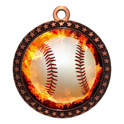 10 Pack of Flame Baseball Bronze 2.25 Inch Medals Trophy Awards with Red White Blue Neck Ribbons D212B-EMFCL808-10PK