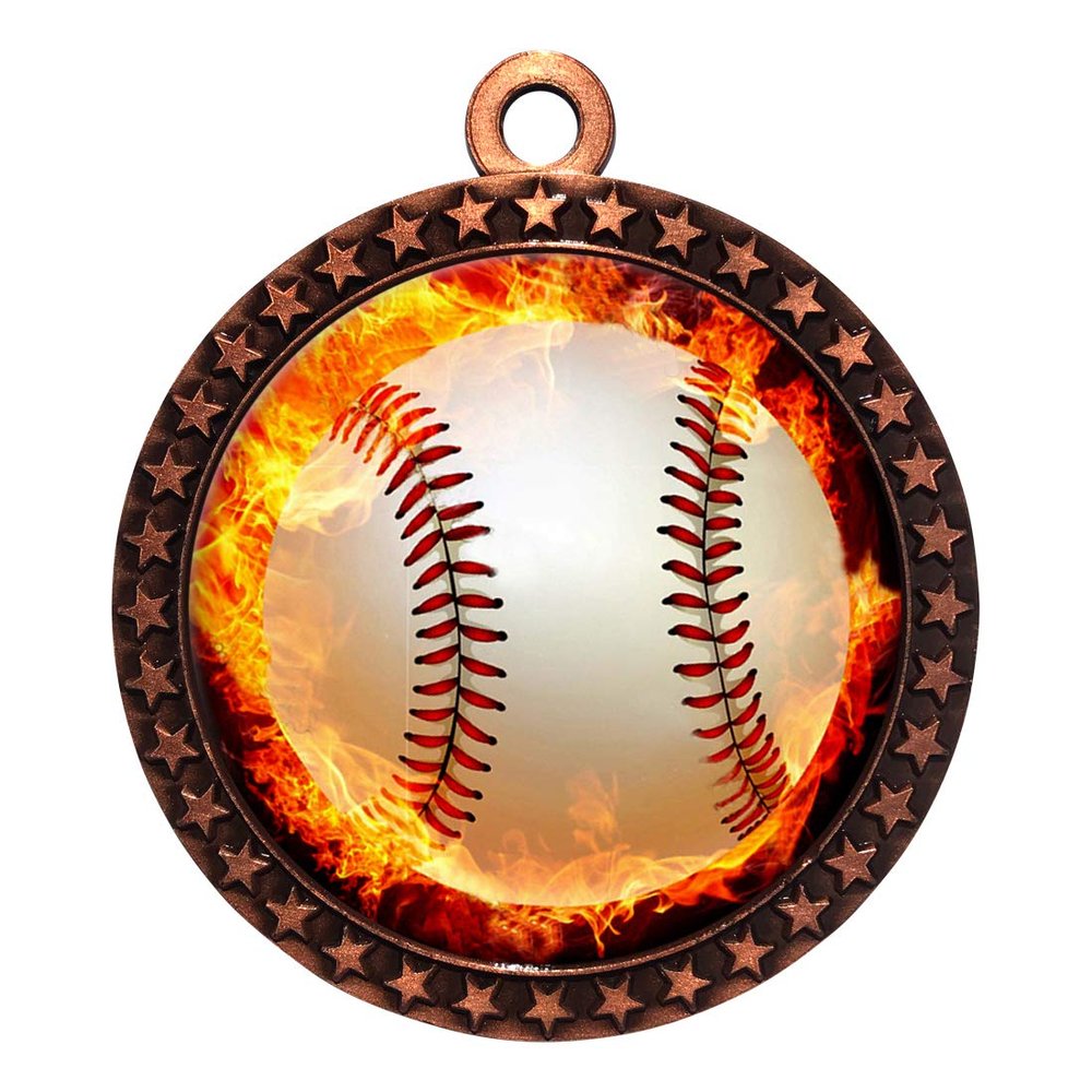 10 Pack of Flame Baseball Bronze 2.25 Inch Medals Trophy Awards with Red White Blue Neck Ribbons D212B-EMFCL808-10PK
