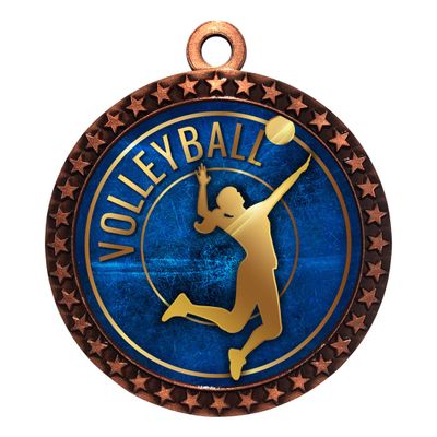 10 Pack of Volleyball Bronze 2.25 Inch Medals Trophy Awards with Red White Blue Neck Ribbons D212B-EG60-10PK