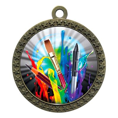 10 Pack of Art Gold 2.25 Inch Medals Trophy Awards with Red White Blue Neck Ribbons D212G-MY466-10PK