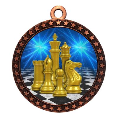 10 Pack of Chess Bronze 2.25 Inch Medals Trophy Awards with Red White Blue Neck Ribbons D212B-D17-10PK