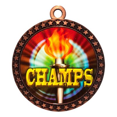 10 Pack of Champion Bronze 2.25 Inch Medals Trophy Awards with Red White Blue Neck Ribbons D212B-MY455-10PK