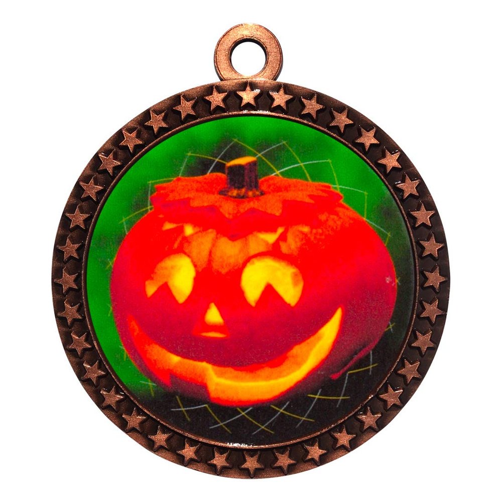 10 Pack of Halloween Bronze 2.25 Inch Medals Trophy Awards with Red White Blue Neck Ribbons D212B-FCL493-10PK