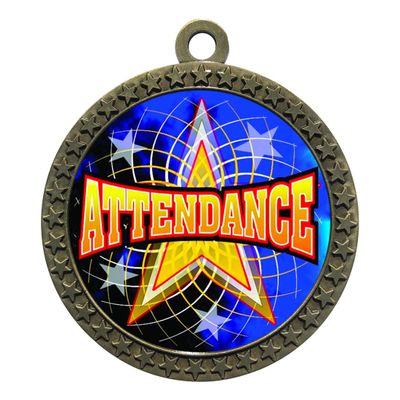 10 Pack of Attendance Gold 2.25 Inch Medals Trophy Awards with Red White Blue Neck Ribbons D212G-FCL406-10PK