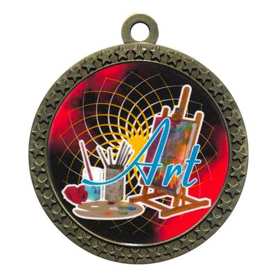 10 Pack of Art Gold 2.25 Inch Medals Trophy Awards with Red White Blue Neck Ribbons D212G-FCL405-10PK