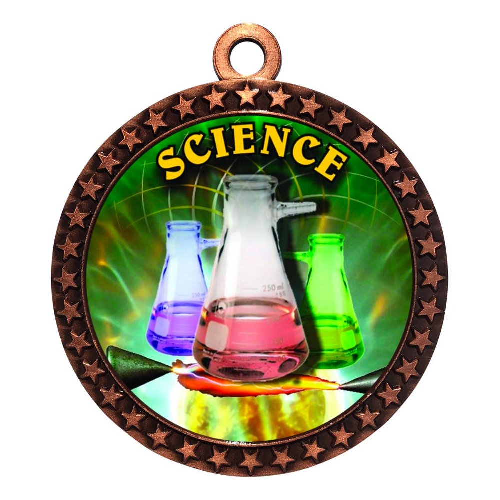 10 Pack of Science Bronze 2.25 Inch Medals Trophy Awards with Red White Blue Neck Ribbons D212B-FCL534-10PK