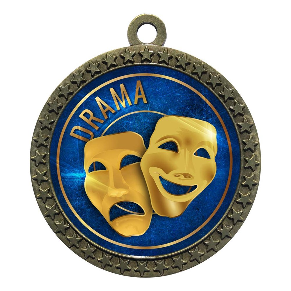 10 Pack of Drama Gold 2.25 Inch Medals Trophy Awards with Red White Blue Neck Ribbons D212G-EG22-10PK