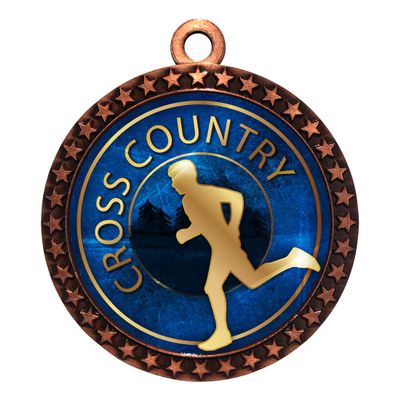10 Pack of Cross Country Bronze 2.25 Inch Medals Trophy Awards with Red White Blue Neck Ribbons D212B-EG20-10PK