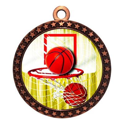 10 Pack of Basketball Bronze 2.25 Inch Medals Trophy Awards with Red White Blue Neck Ribbons D212B-FCL411-10PK