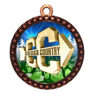 10 Pack of Cross Country Bronze 2.25 Inch Medals Trophy Awards with Red White Blue Neck Ribbons D212B-D18-10PK